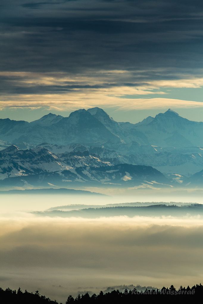 Blick von Höchenschwand auf Eiger, Mönch und Jungfrau