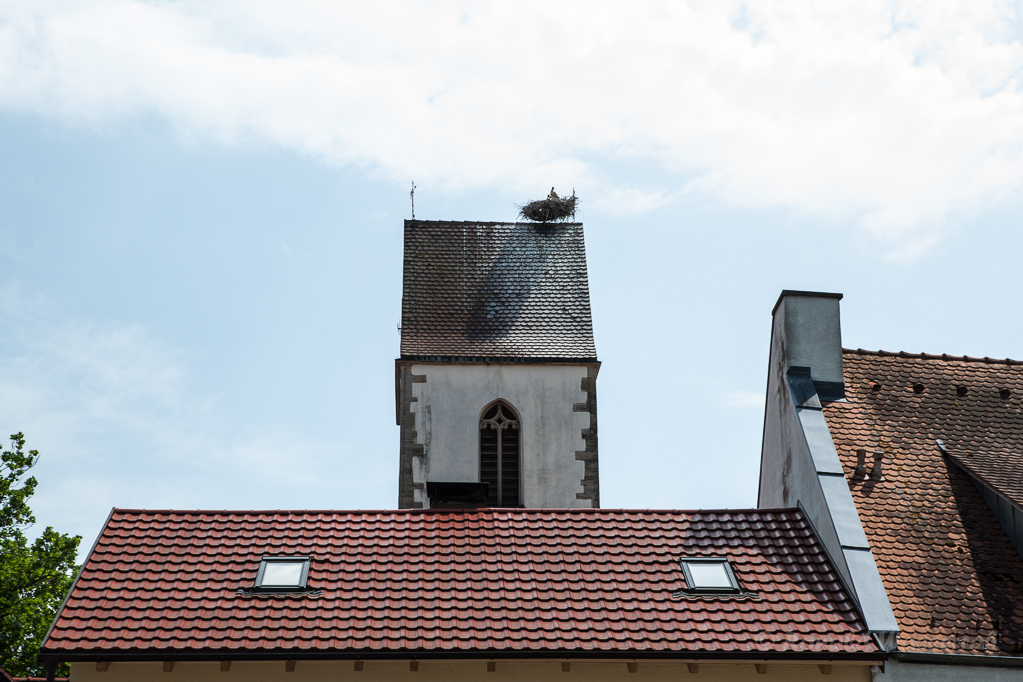 Kirchturm Munzingen mit Storchennest