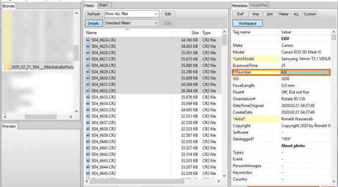 EXIF-Stapelverarbeitung – Objektiv-daten Ergänzen