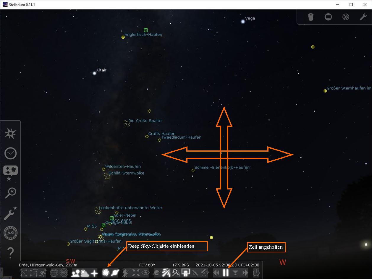 Orientierung am "Stellarium-Himmel"