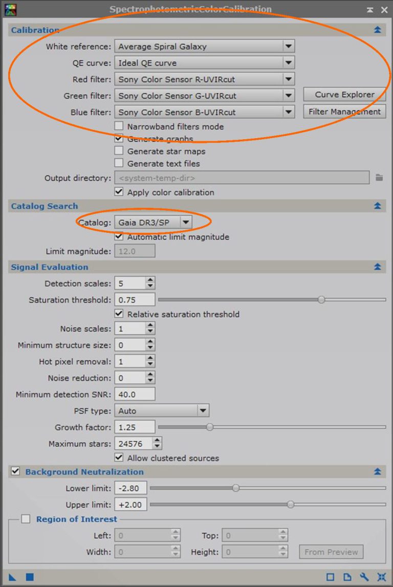 PixInsight SPCCDialog