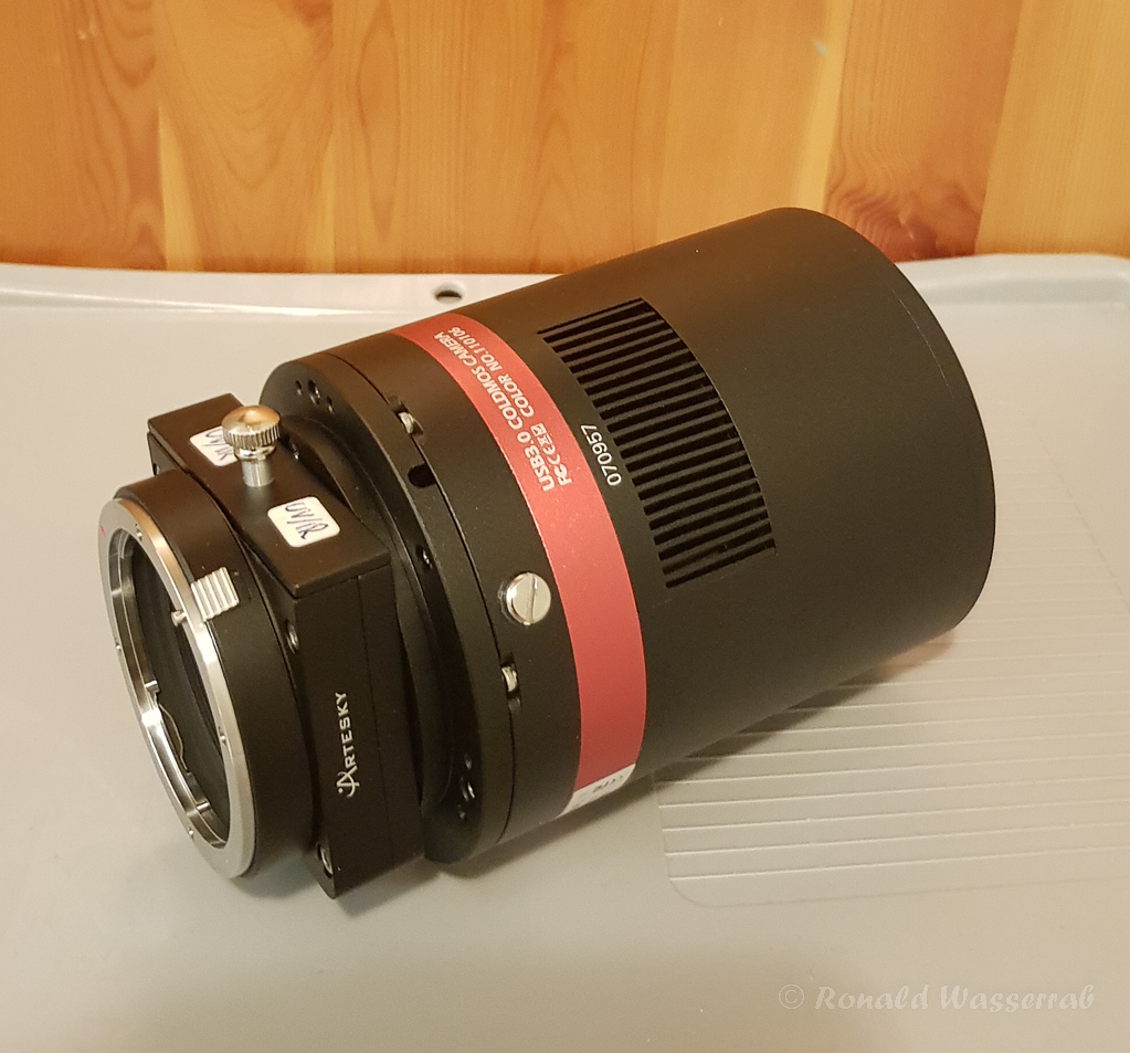 QHY268C mit Filterschublade und Canon-Adapter