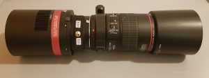 QHY268C mit Filterschublade, Canon-Adapter und Canon-Objektiv