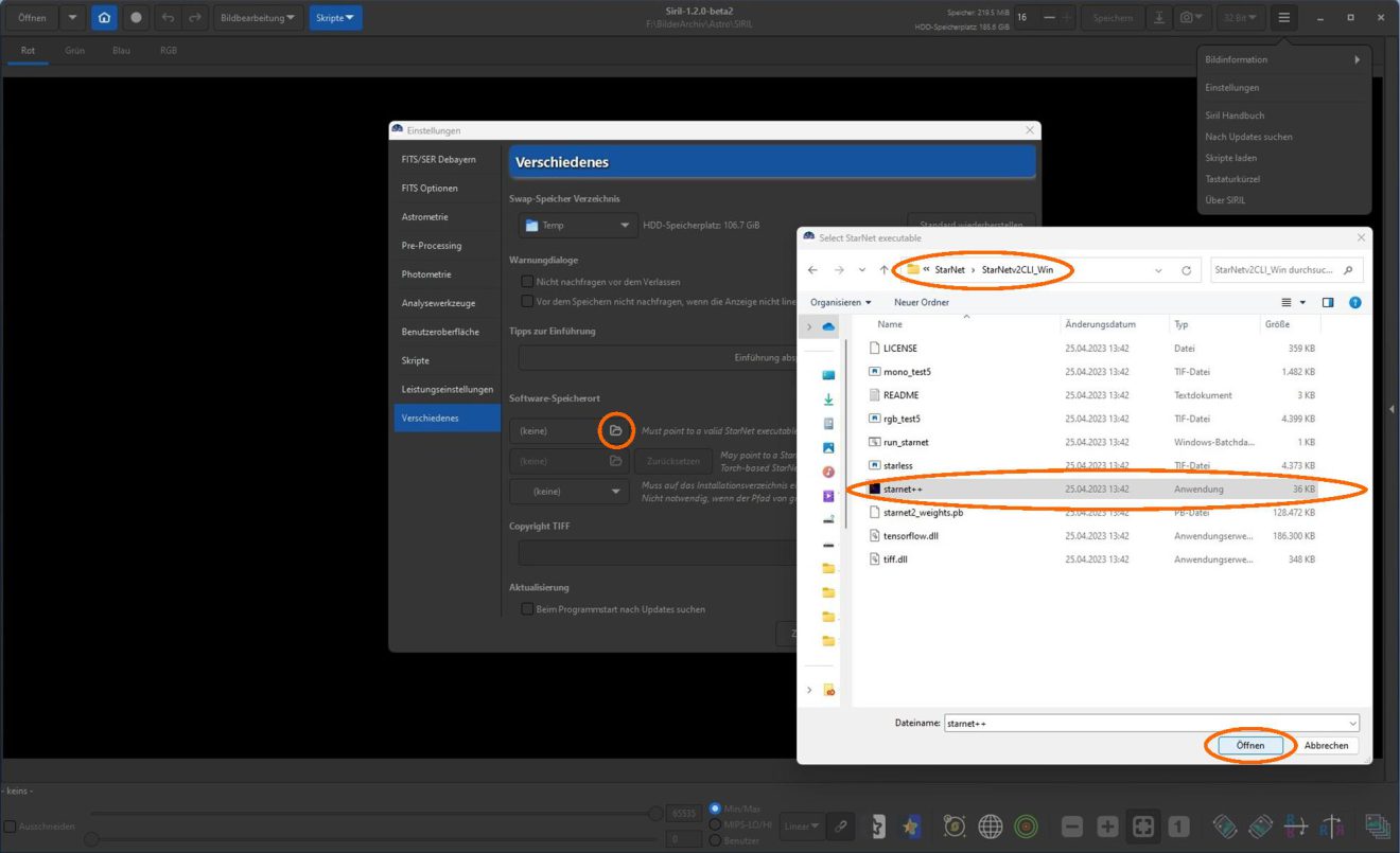 Starnet Box Das „StarNet neural net wights file“ (siehe Box unter dem gerade ...