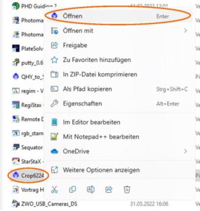 Astrofotos verschiedener Kameras gemeinsam stacken: Über den Windows-Explorer(!) wird das Prozess-Icon mit den Crop-Werten geladen