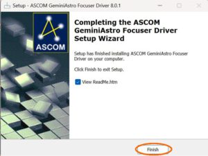 Installation des ASCOM-Gemini-Treibers erfolgreich
