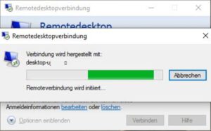 Verbindungsprobleme - Fortschrittsbalken beim Verbindungsversuch