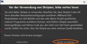 Siril 1.4 Skript-Warnhinweis