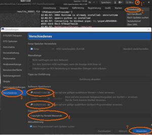 Siril 1.4 Speicherorte und Copyright