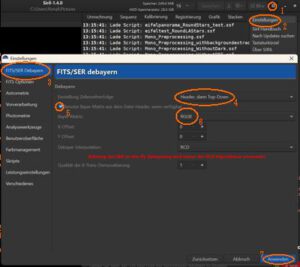 Siril 1.4 Debayer-Einstellungen
