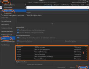 Siril 1.4 Skripte über Menüpunkt "Skripte"