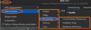 Siril 1.4 Aufruf offizieller Siril-Python-Skripte