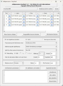 EasyStack - Beispiel-Sessions für das Stacking ohne Erzeugung von Mosaik-Kacheln. Ha-/OIII-Splitting und Drizzlen gewählt