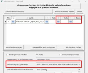 Einstellung bei fehlenden Darks und Biases